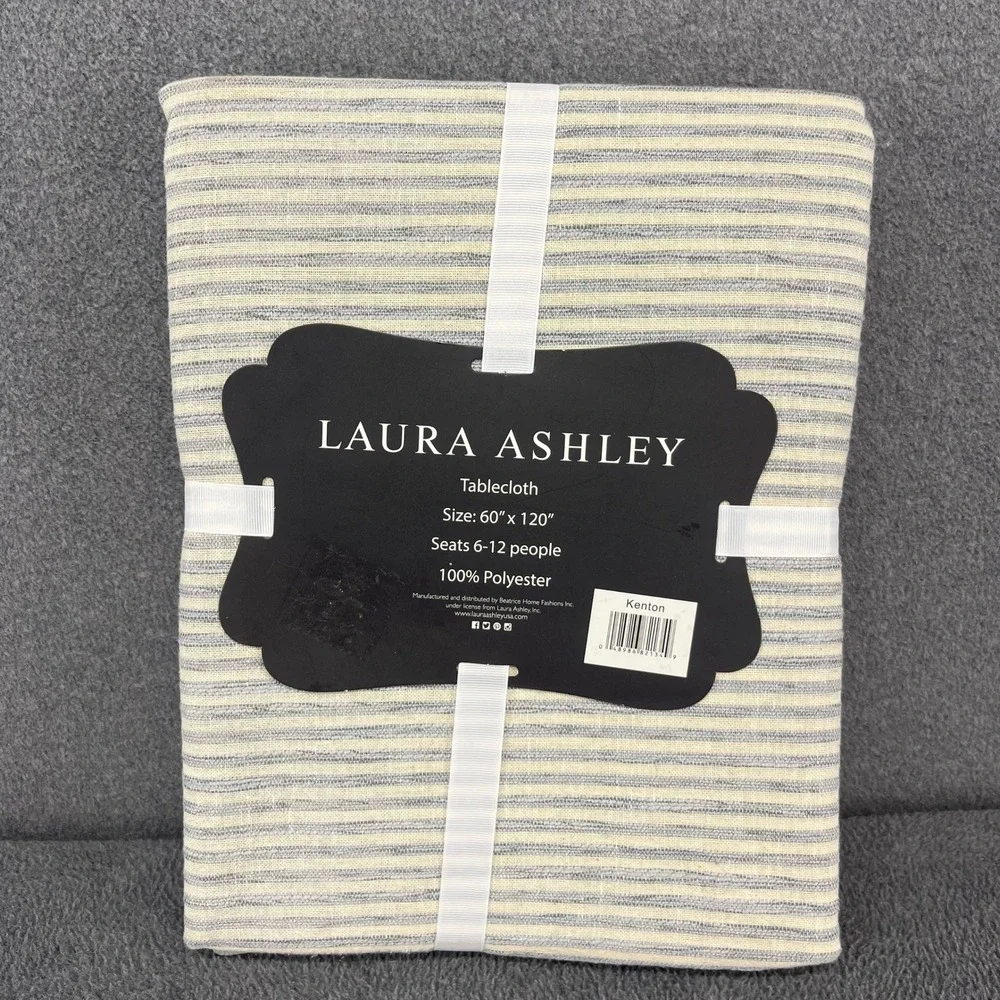 Laura Ashley Tablecloth Kenton 60x120 Grey Cream Striped Farmhouse Table Linens
